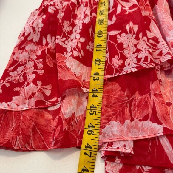 INC Red & Pink Asymmetrical Hem Ruffled Midi Dress Sz 12, Soft Girl, Ethereal - Picture 15 of 15